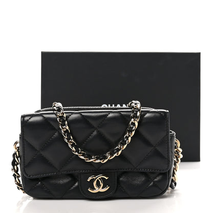 Chanel Lambskin Quilted Resin Bi-Color Flap Phone Holder With Chain Black 12 of 12