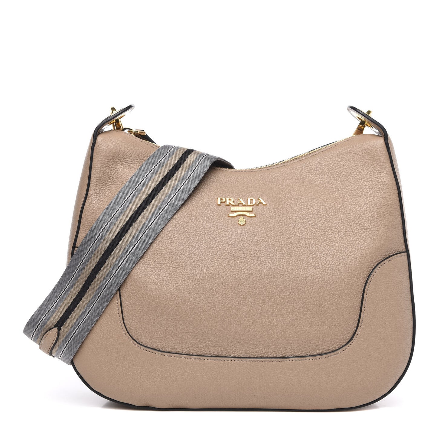 Vitello Daino Zippered Hobo Messenger Cammeo