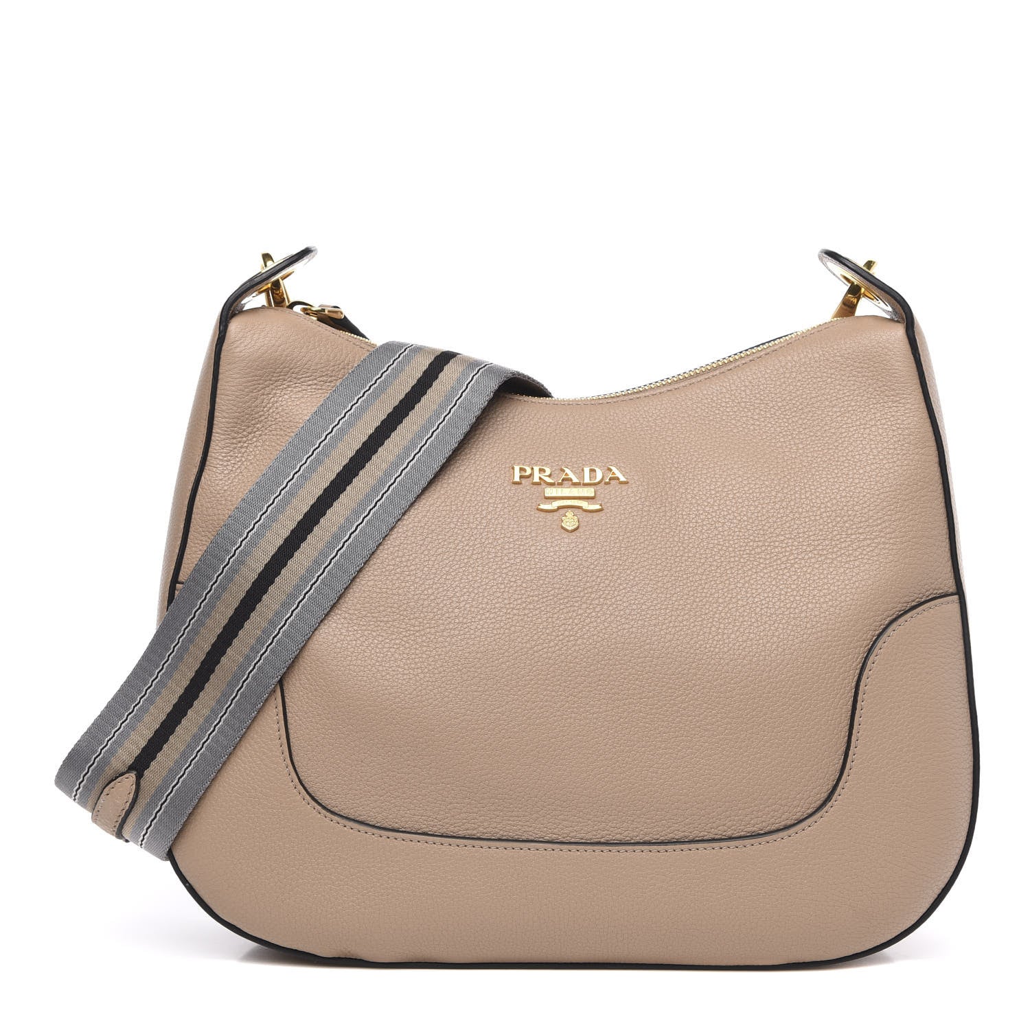 Prada Vitello Daino Zippered Hobo Messenger Cammeo 1 of 11