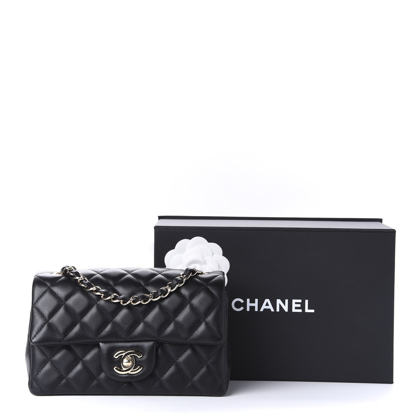 Lambskin Quilted Mini Rectangular Flap Black