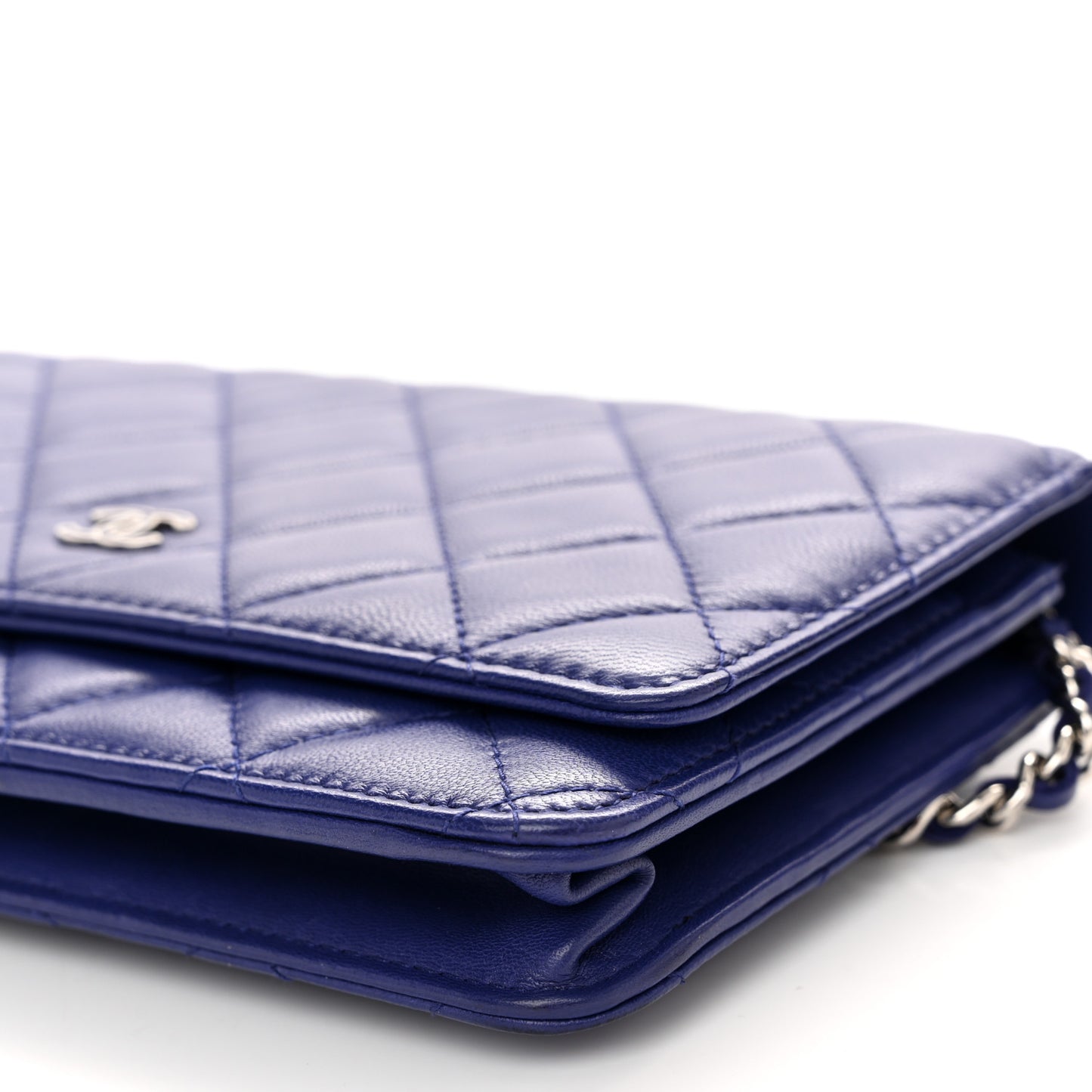 Lambskin Quilted Wallet On Chain WOC Blue Blue