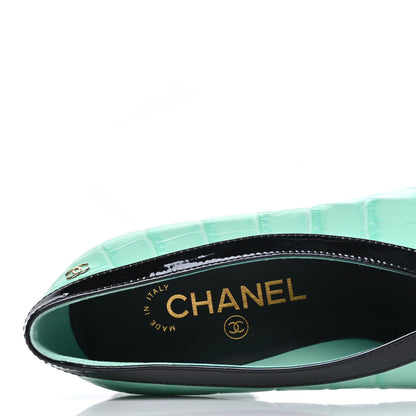 Chanel Crocodile Embossed Patent Calfskin Pumps 38 Green Black 8 of 10