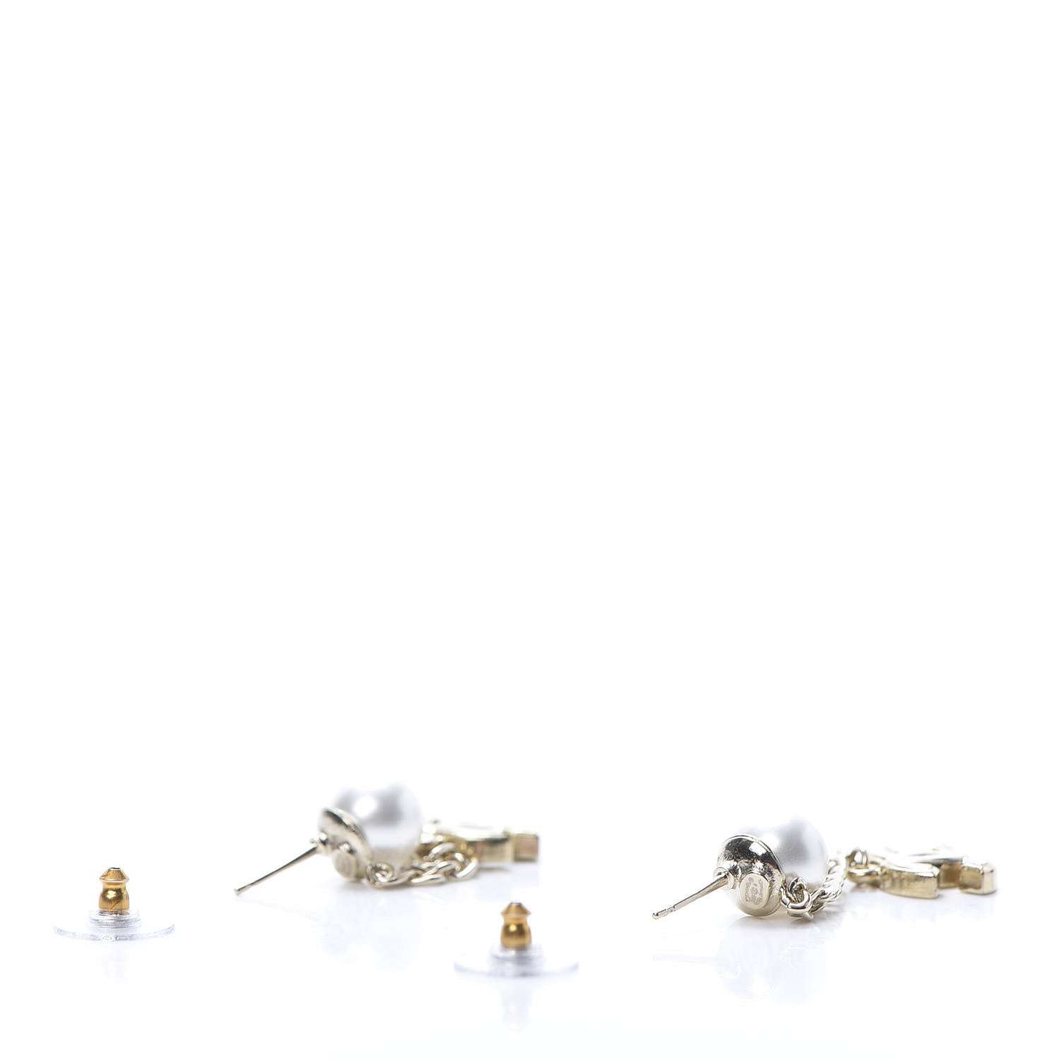 Chanel Pearl Crystal CC Long Drop Earrings Gold 3 of 5