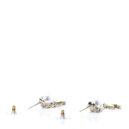 Chanel Pearl Crystal CC Long Drop Earrings Gold 3 of 5
