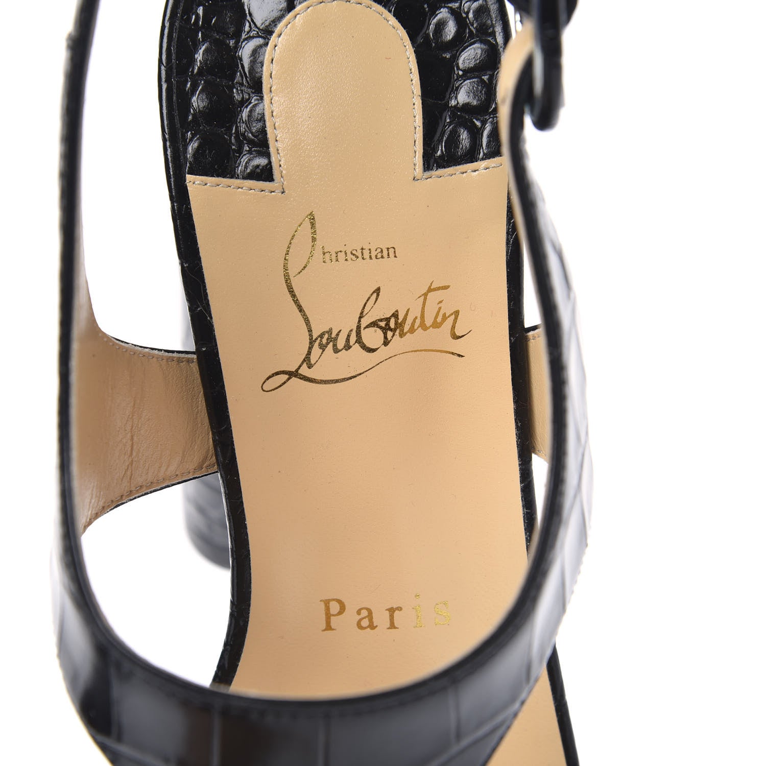 Christian Louboutin Calfskin Crocodile Embossed Foolish Platform Sandals 38.5 Black 7 of 8