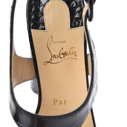 Christian Louboutin Calfskin Crocodile Embossed Foolish Platform Sandals 38.5 Black 7 of 8