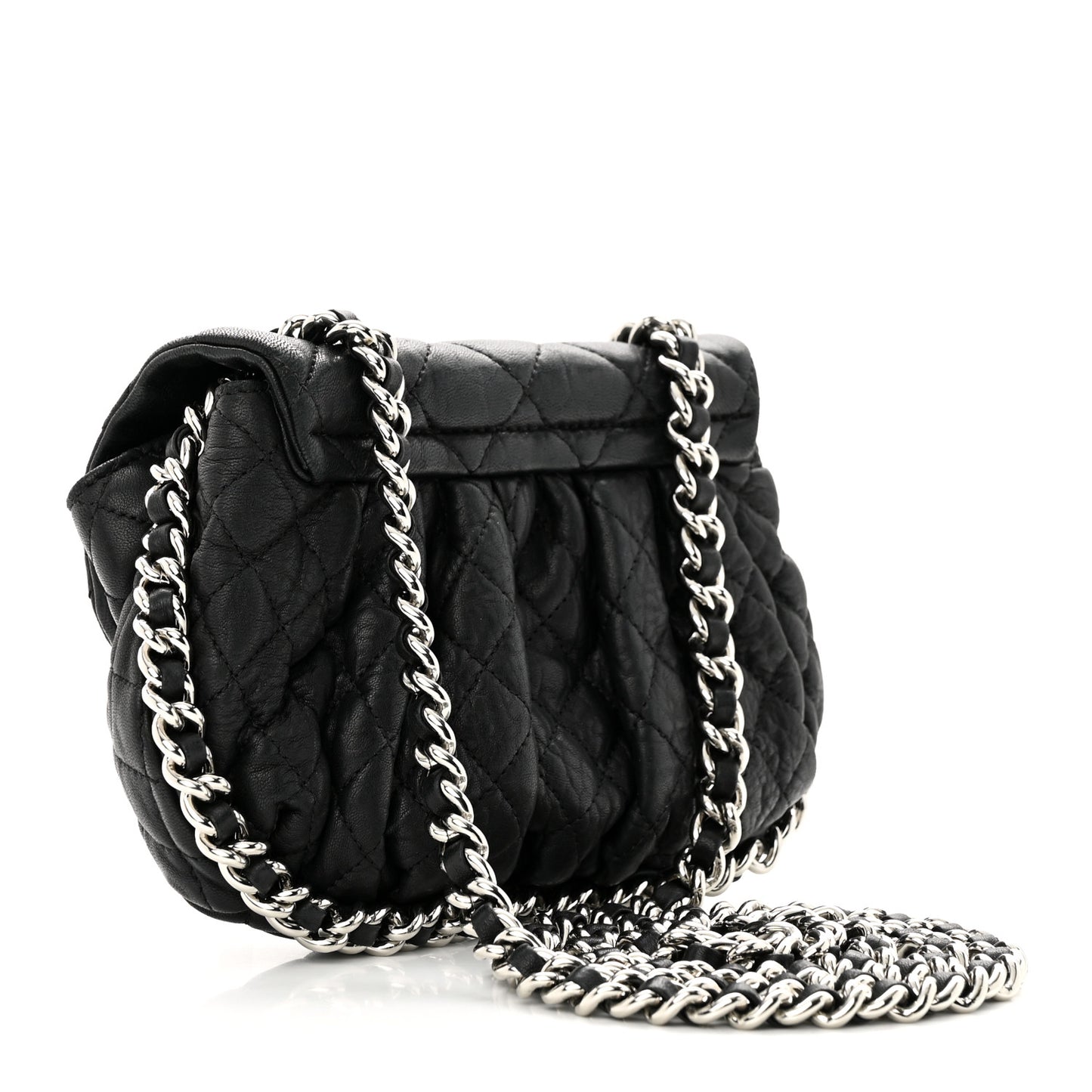 Washed Lambskin Quilted Mini Chain Around Flap Black