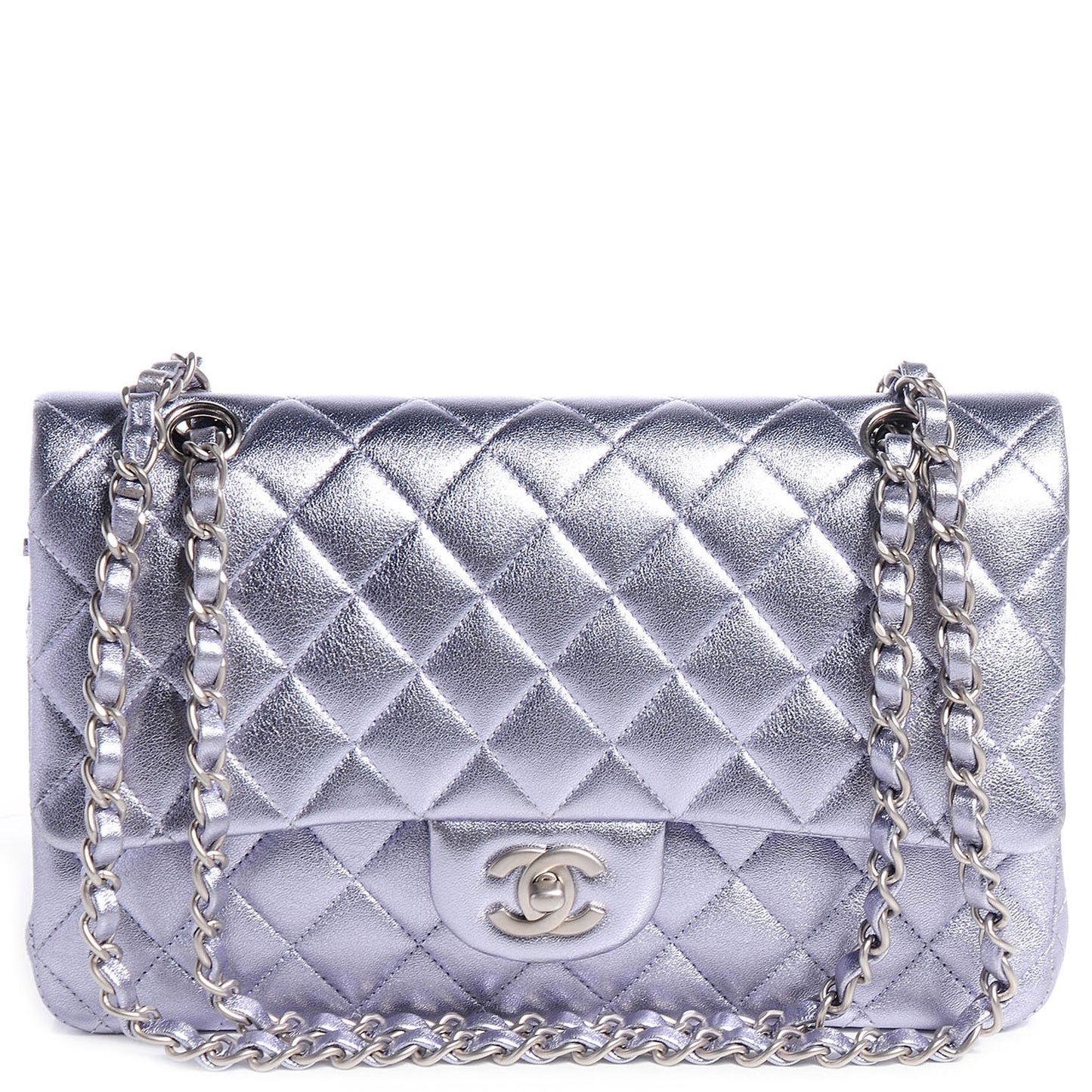Metallic Lambskin Medium Double Flap Lilac