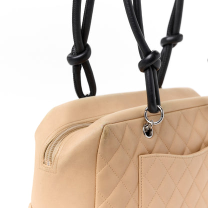 Chanel Calfskin Quilted Large Cambon Bowler Beige Black 13 of 15