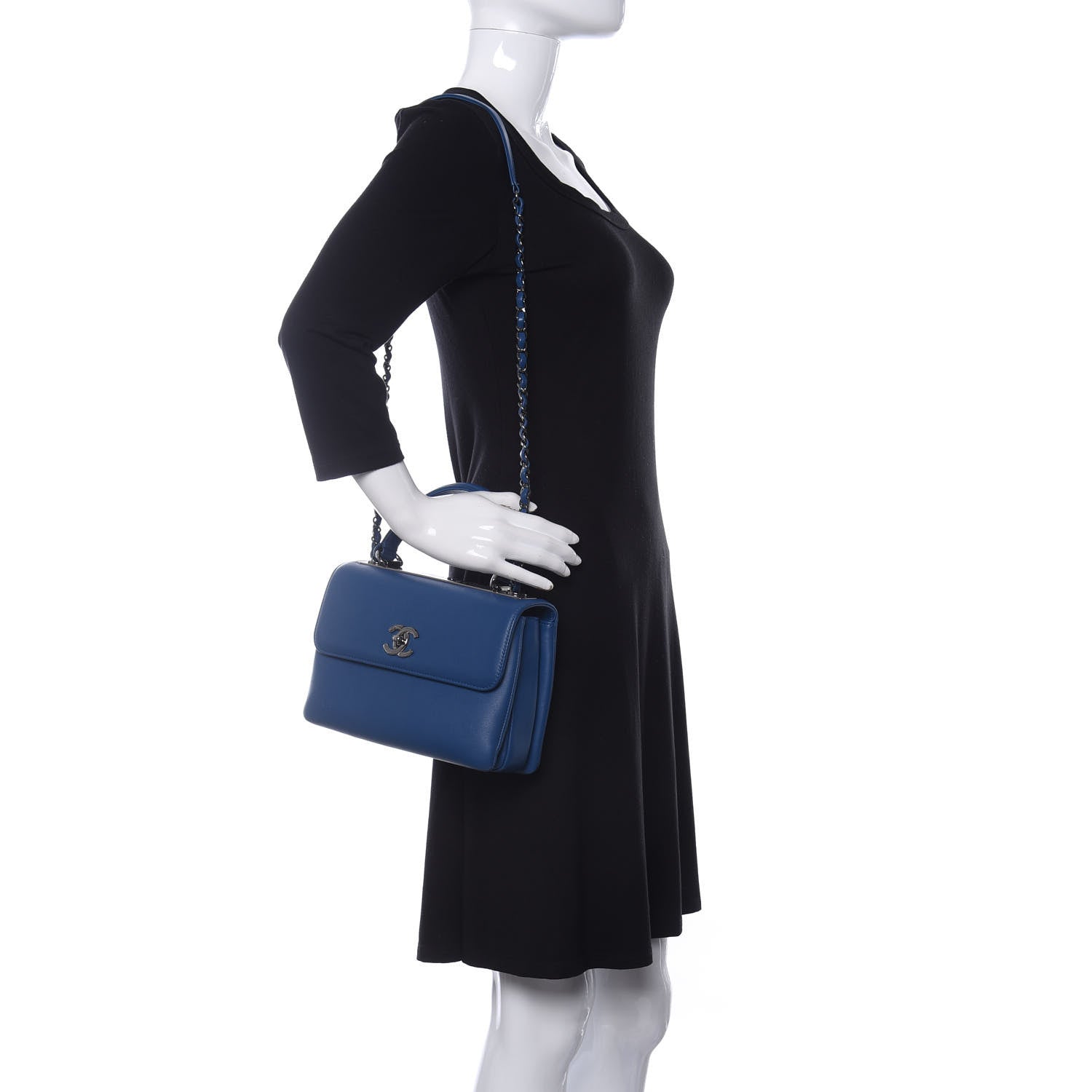 Chanel Calfskin Small Trendy CC Dual Handle Flap Bag Blue 2 of 14