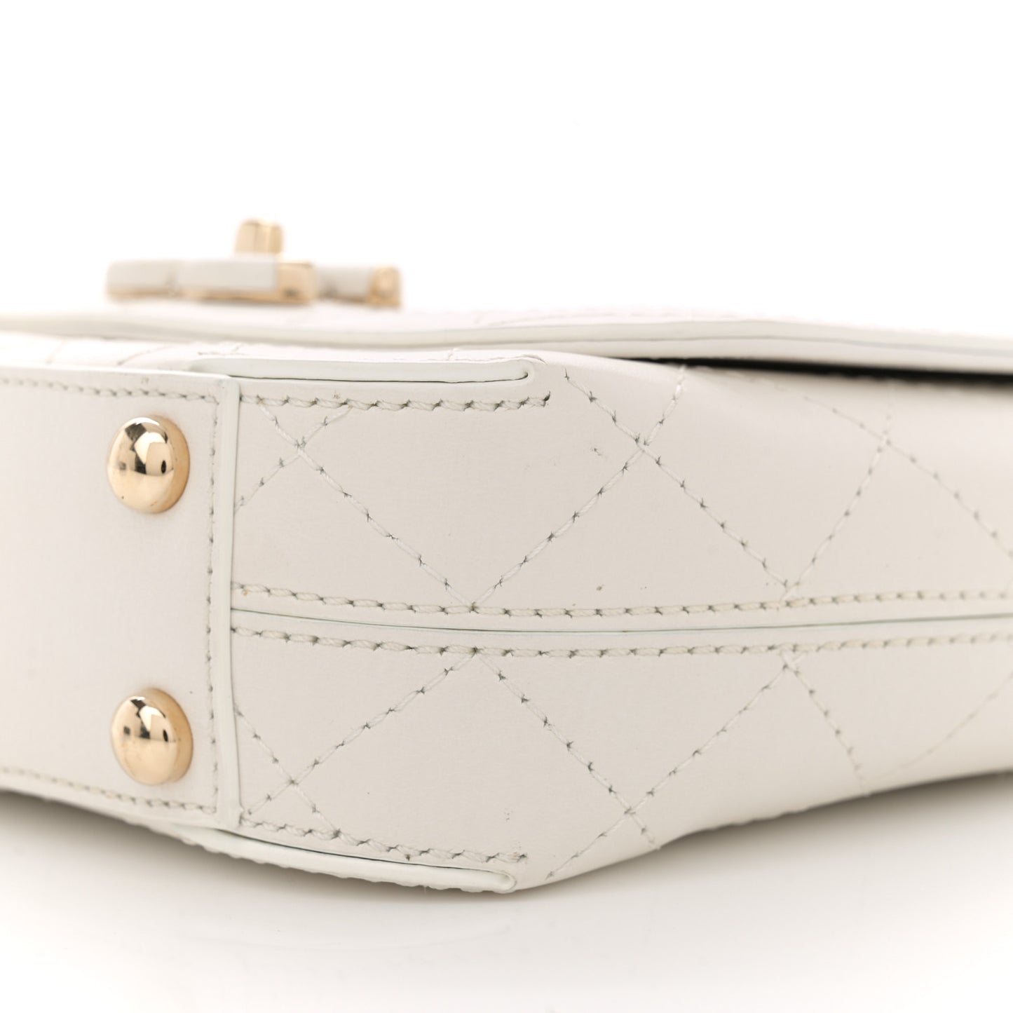 Calfskin Stitched Small Covered CC Flap Bag White
