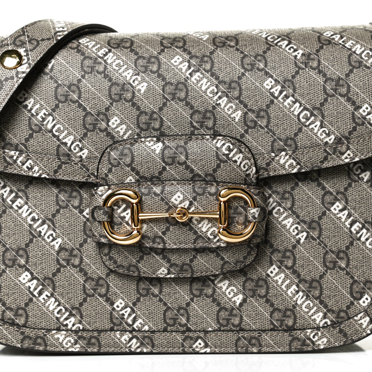 Gucci X BALENCIAGA GG Supreme Monogram Logo Print Horsebit 1955 Shoulder Bag Beige Ebony 9 of 13