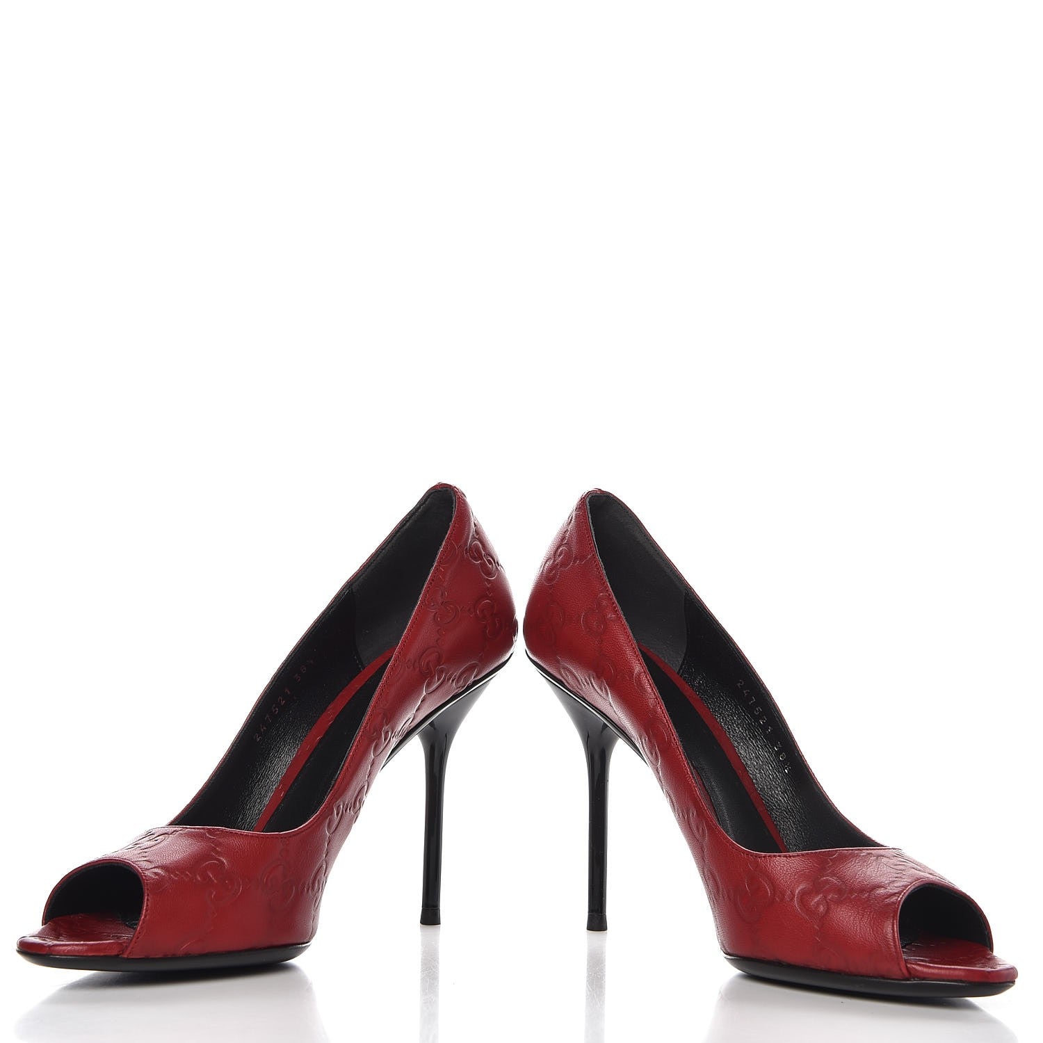 Gucci Guccissima Peep Toe Pumps 38.5 Shetland Red 5 of 11