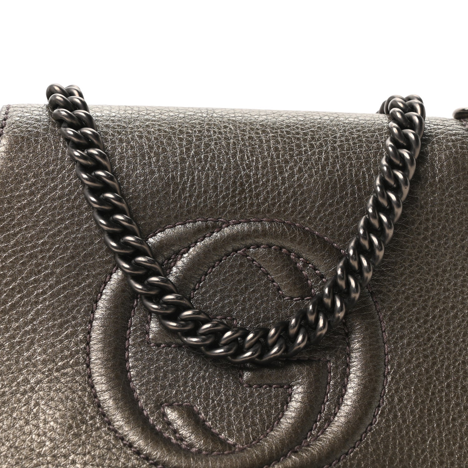 Gucci Metallic Pebbled Calfskin Small Soho Flap Crossbody Sasso 8 of 10