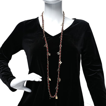 Chanel Lambskin Crystal Pearl Charm Long Necklace Red Gold 2 of 5