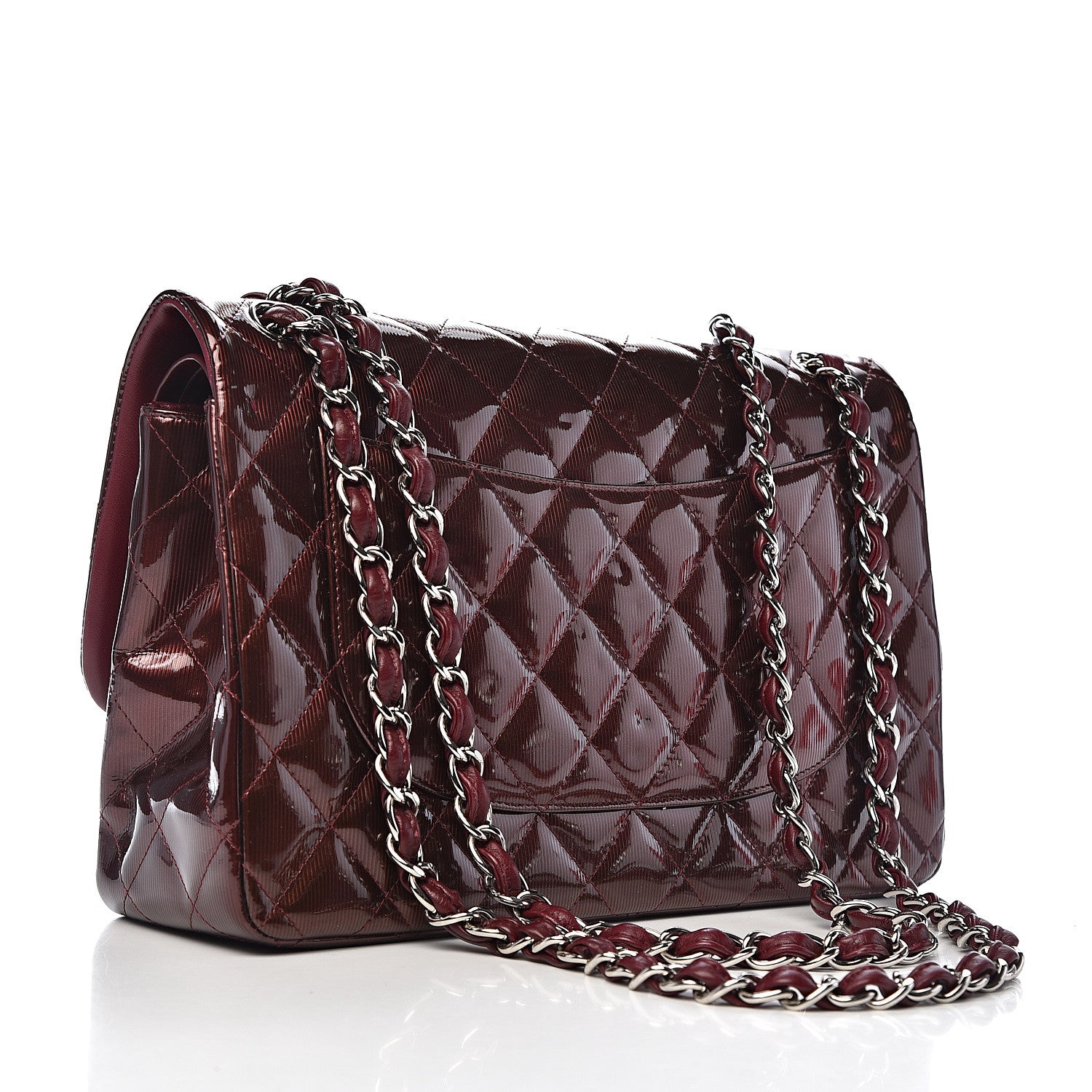 Chanel Striated Patent Quilted Jumbo Double Flap Burgundy 2 of 17