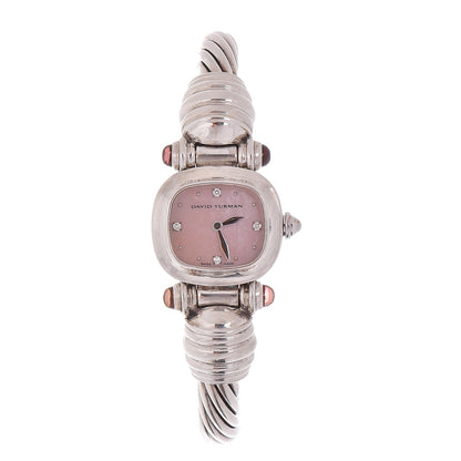 David Yurman Sterling Silver Diamond Pink Mother of Pearl Pink Tourmaline 21mm Classic Cable Quartz Watch 1 of 5