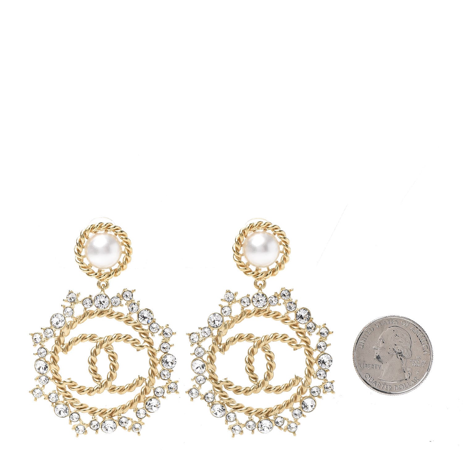 Chanel Pearl Crystal CC-Casino Clip On Earrings Gold 2 of 5