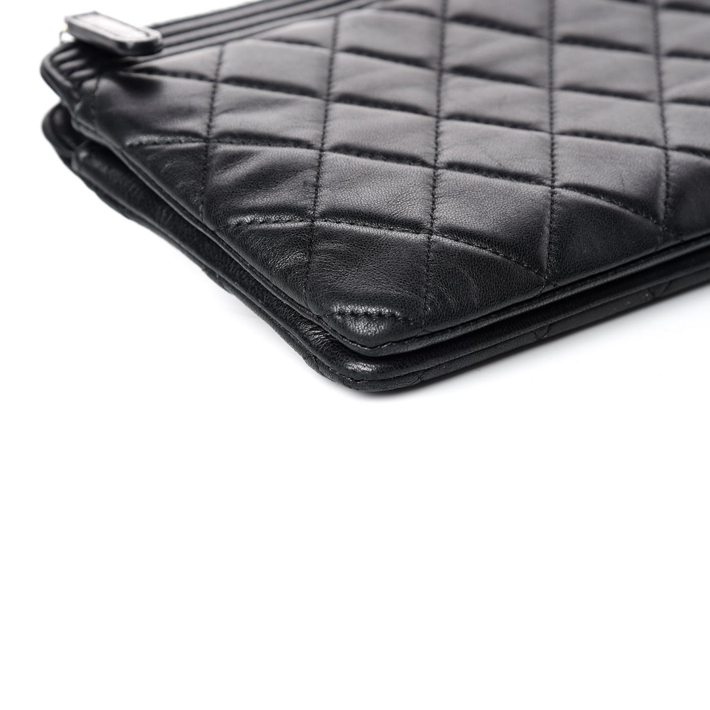 Lambskin Quilted Small Zipped Boy Pouch Black