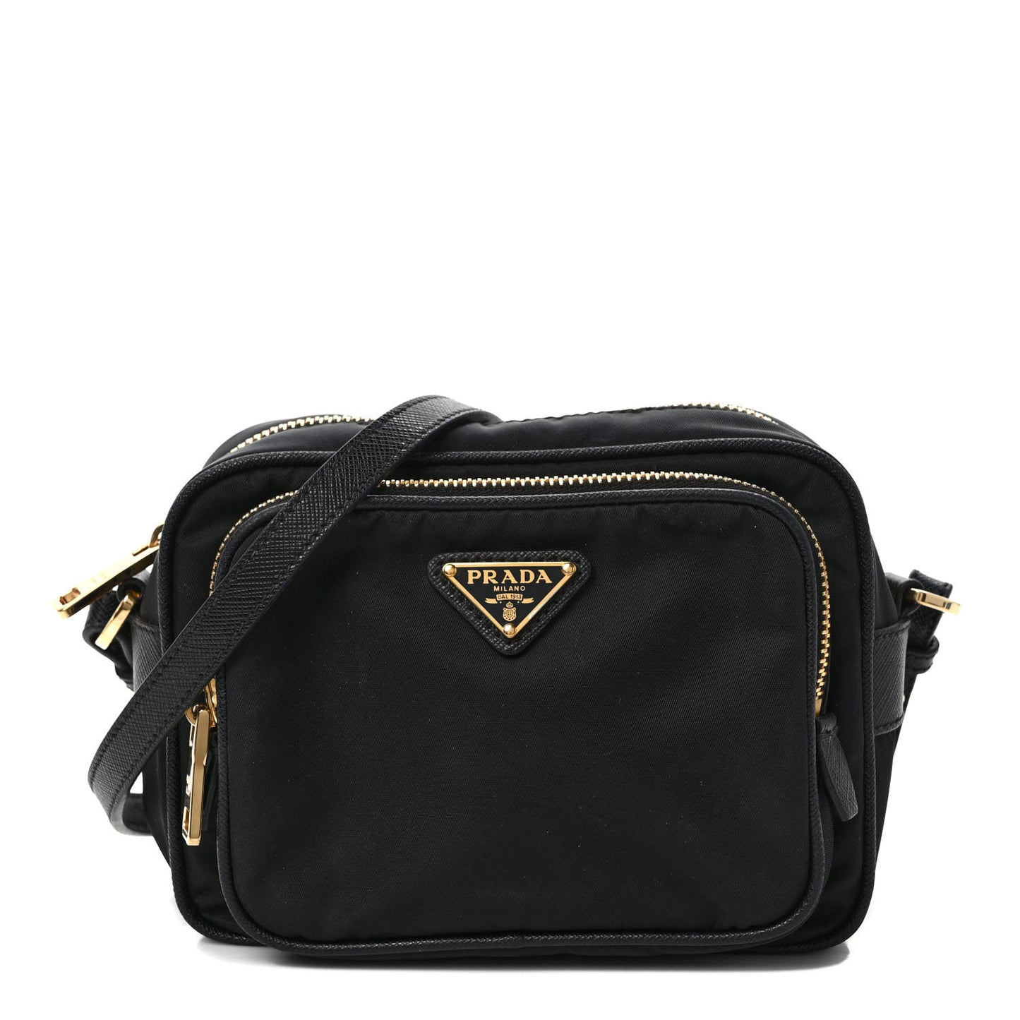 Nylon Saffiano Double Zip Camera Bag Black