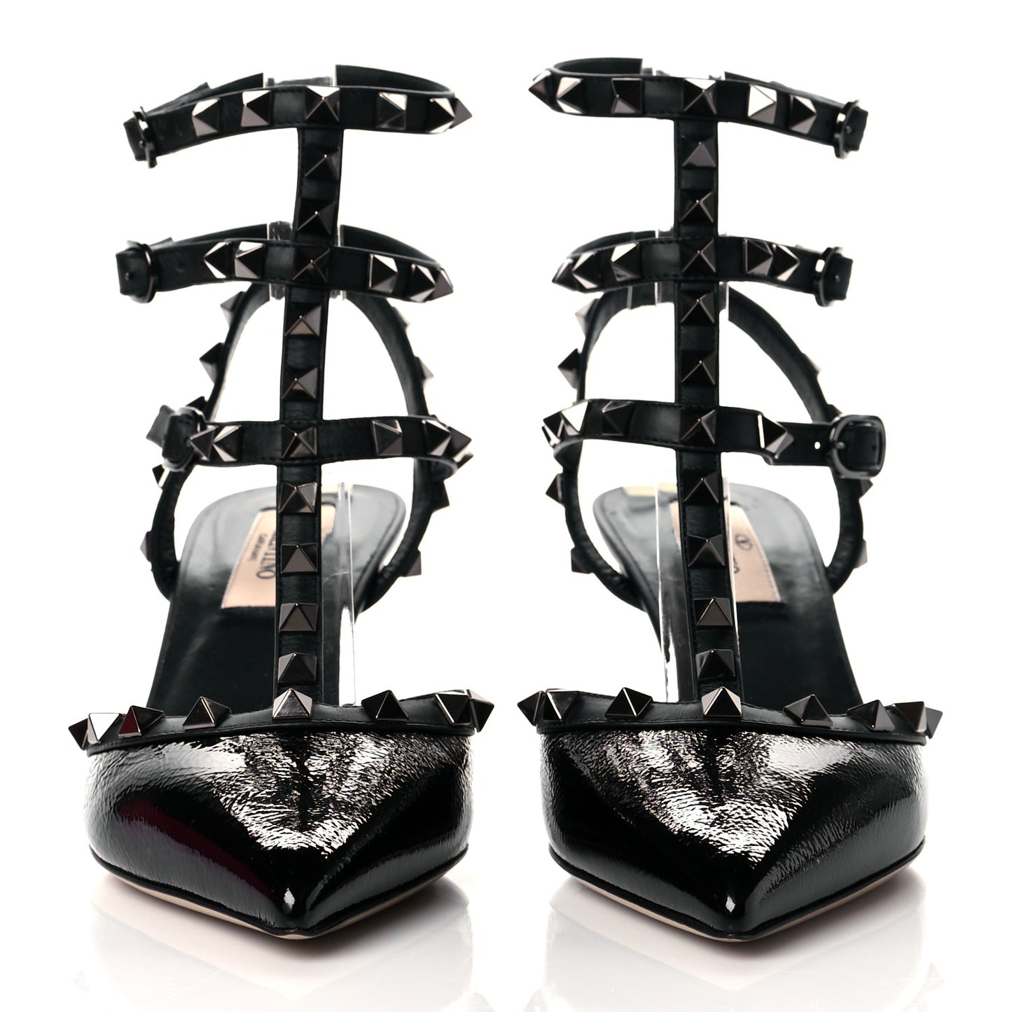 Crinkled Patent Rockstud Ankle Strap 65mm Pumps 36.5 Black