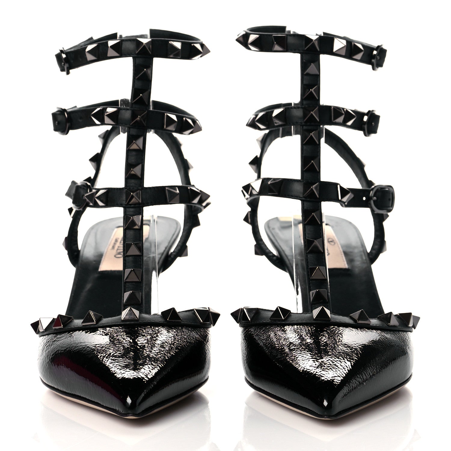 Valentino Garavani Crinkled Patent Rockstud Ankle Strap 65mm Pumps 36.5 Black 2 of 10