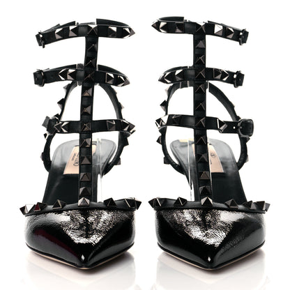Valentino Garavani Crinkled Patent Rockstud Ankle Strap 65mm Pumps 36.5 Black 2 of 10