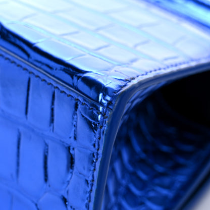Balenciaga Metallic Shiny Calfskin Crocodile Embossed Hourglass Top Handle Bag XS Royal Blue 12 of 14