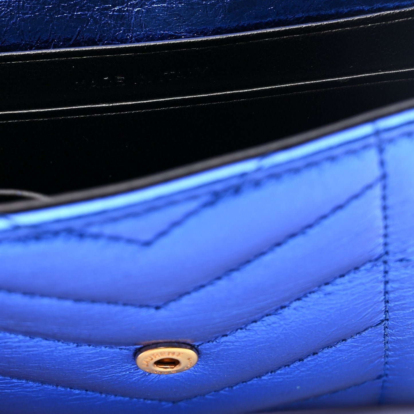 Metallic Goatskin Mixed Matelasse Chevron Small Monogram Envelope Wallet Blue