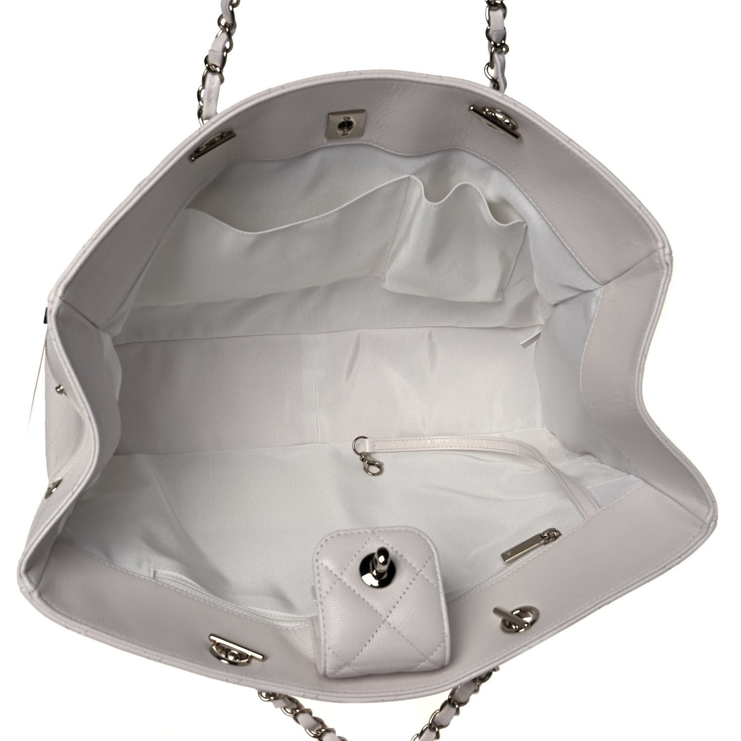 Caviar Quilted Large Classic Shopping Tote White