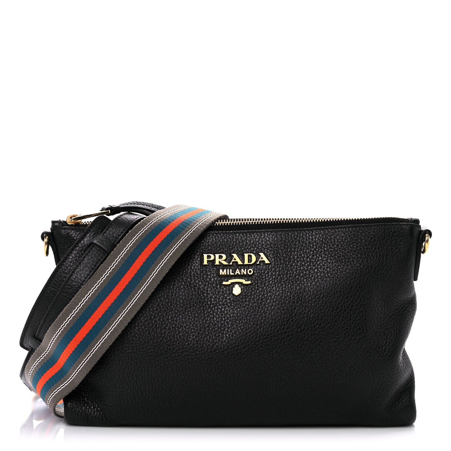 Prada Vitello Daino Zippered Shoulder Bag Black 1 of 9