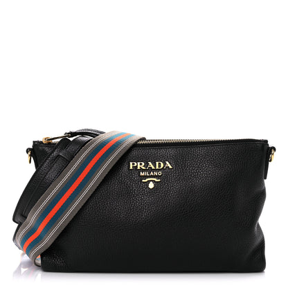 Prada Vitello Daino Zippered Shoulder Bag Black 1 of 9