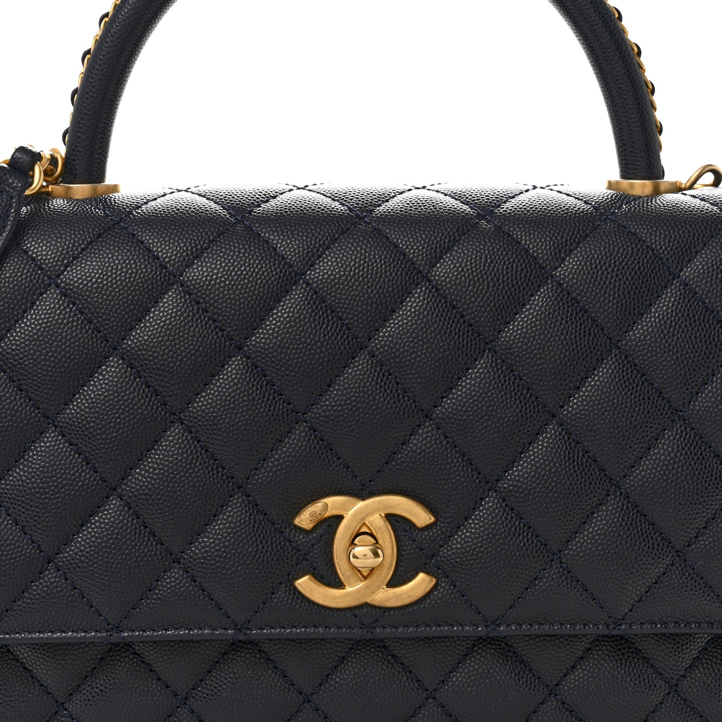 Caviar Quilted Small Coco Chain Handle Flap Navy Blue