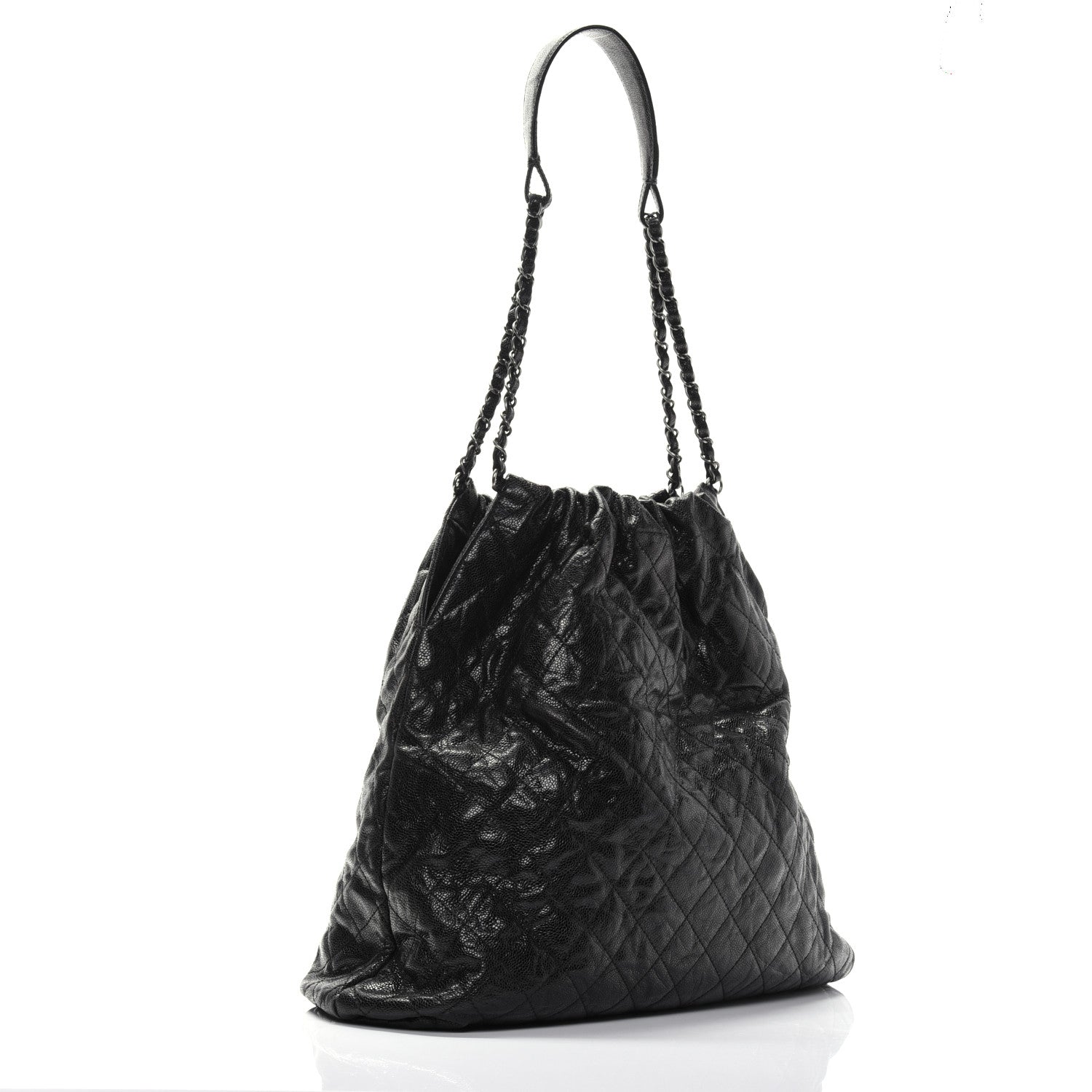 Chanel Distressed Glazed Caviar Quilted Large Elastic Tote Black 3 of 14