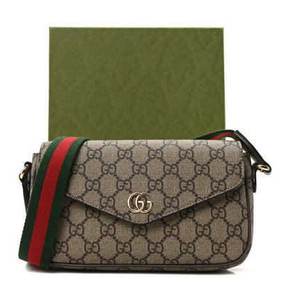 Gucci GG Supreme Monogram Textured Dollar Calfskin Web Mini Ophidia Envelope Shoulder Bag Beige Ebony New Acero 10 of 10