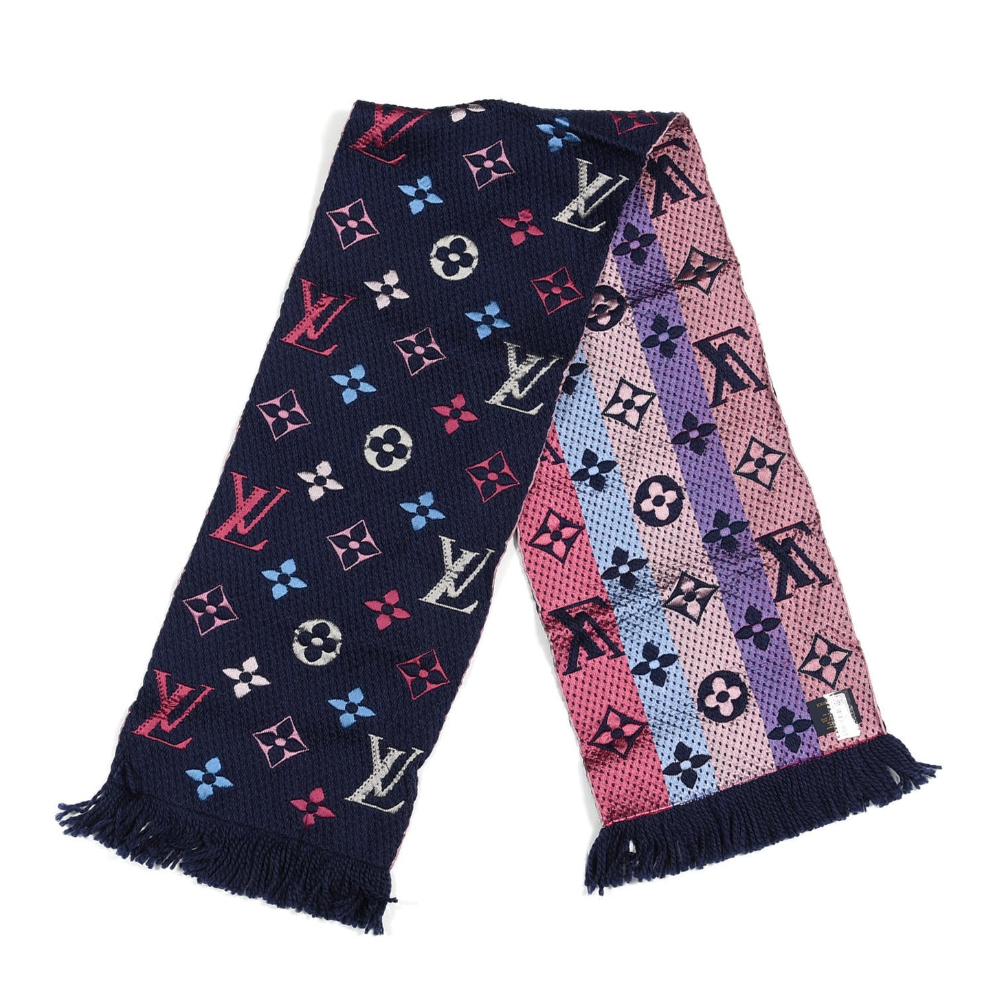 Wool Silk Rainbow Logomania Scarf Navy