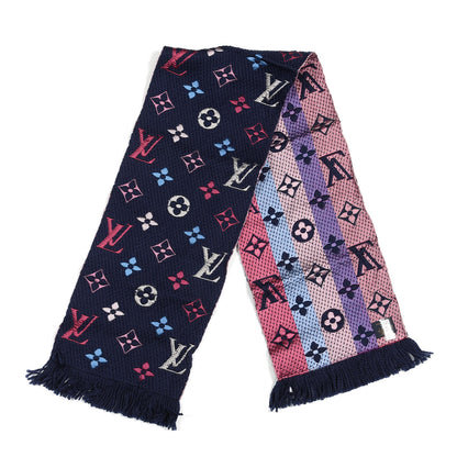 Louis Vuitton Wool Silk Rainbow Logomania Scarf Navy 2 of 3