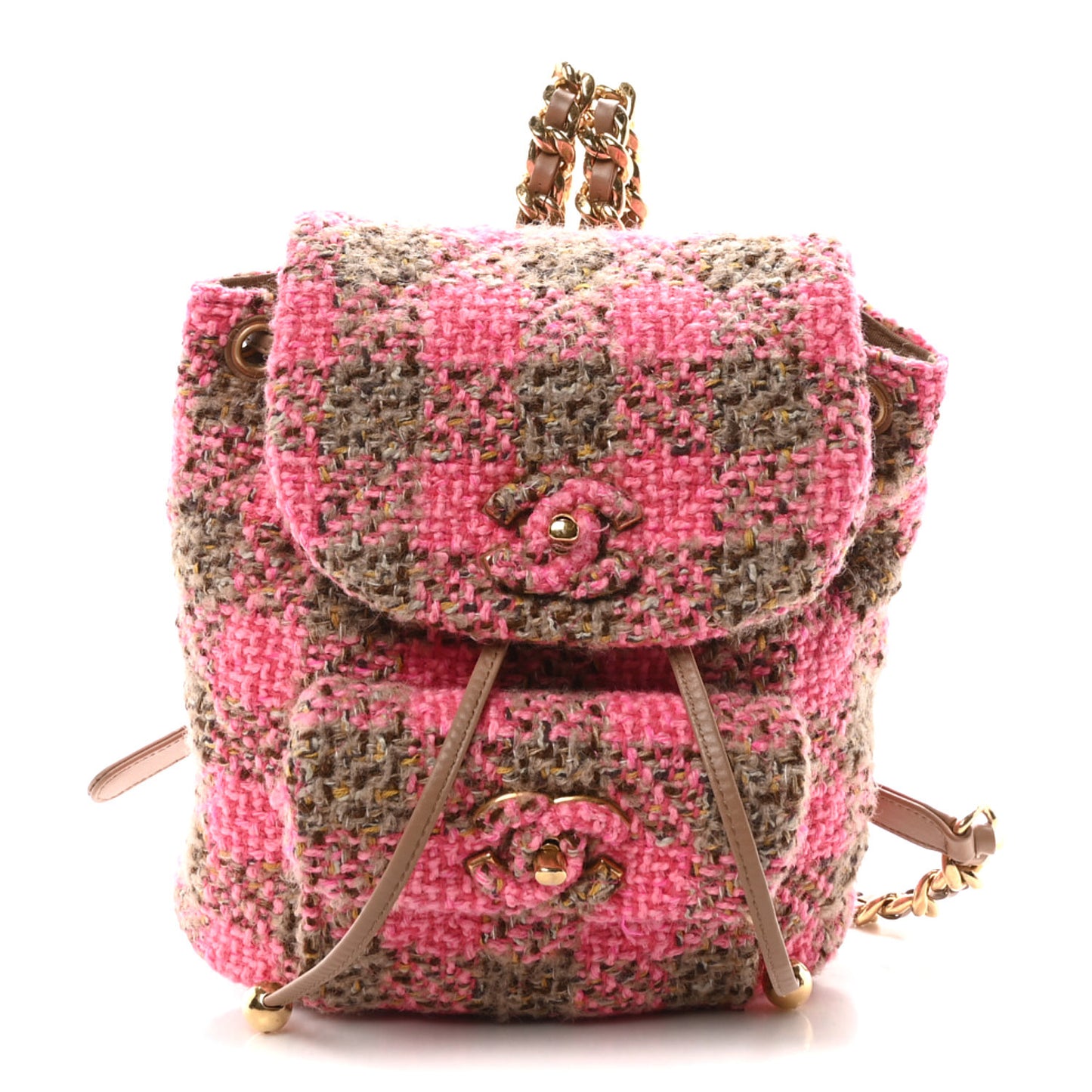 Wool Tweed Elegant Backpack Pink Brown