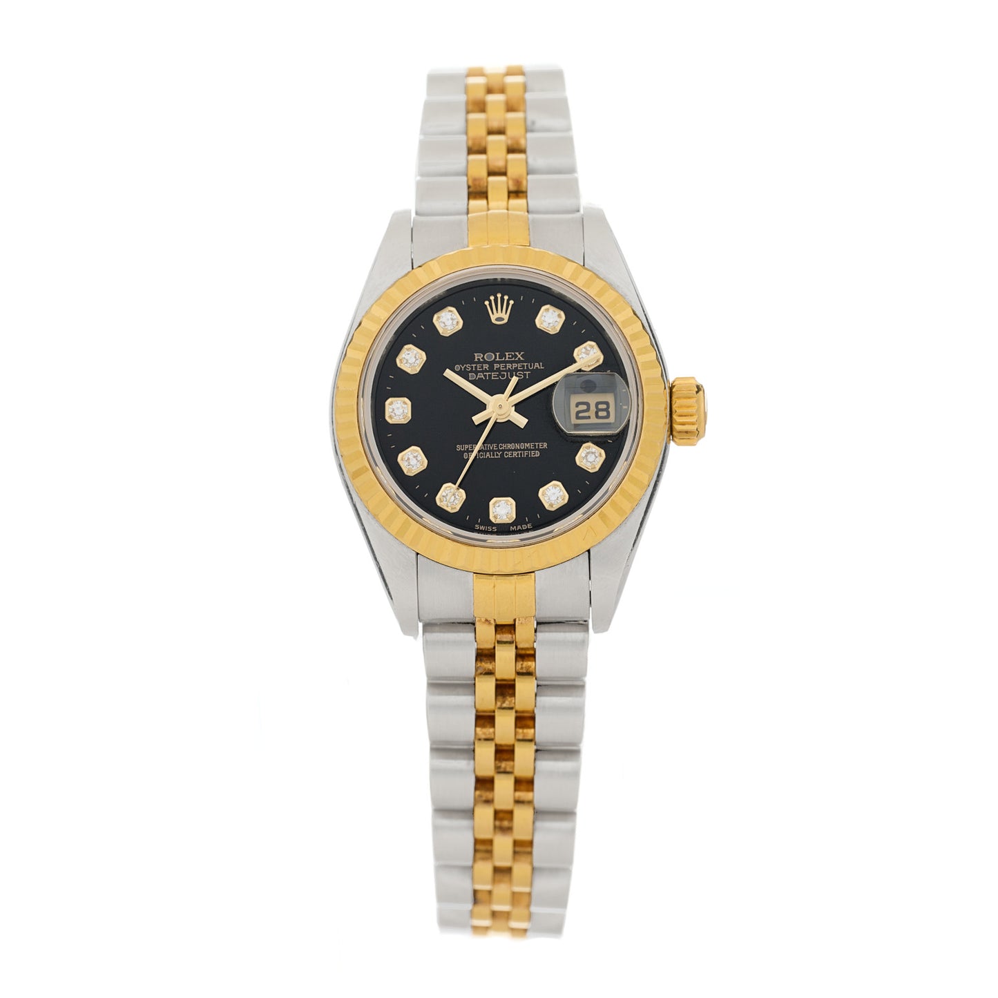 Stainless Steel 18K Yellow Gold Diamond 26mm Oyster Perpetual Datejust Watch Black 79173