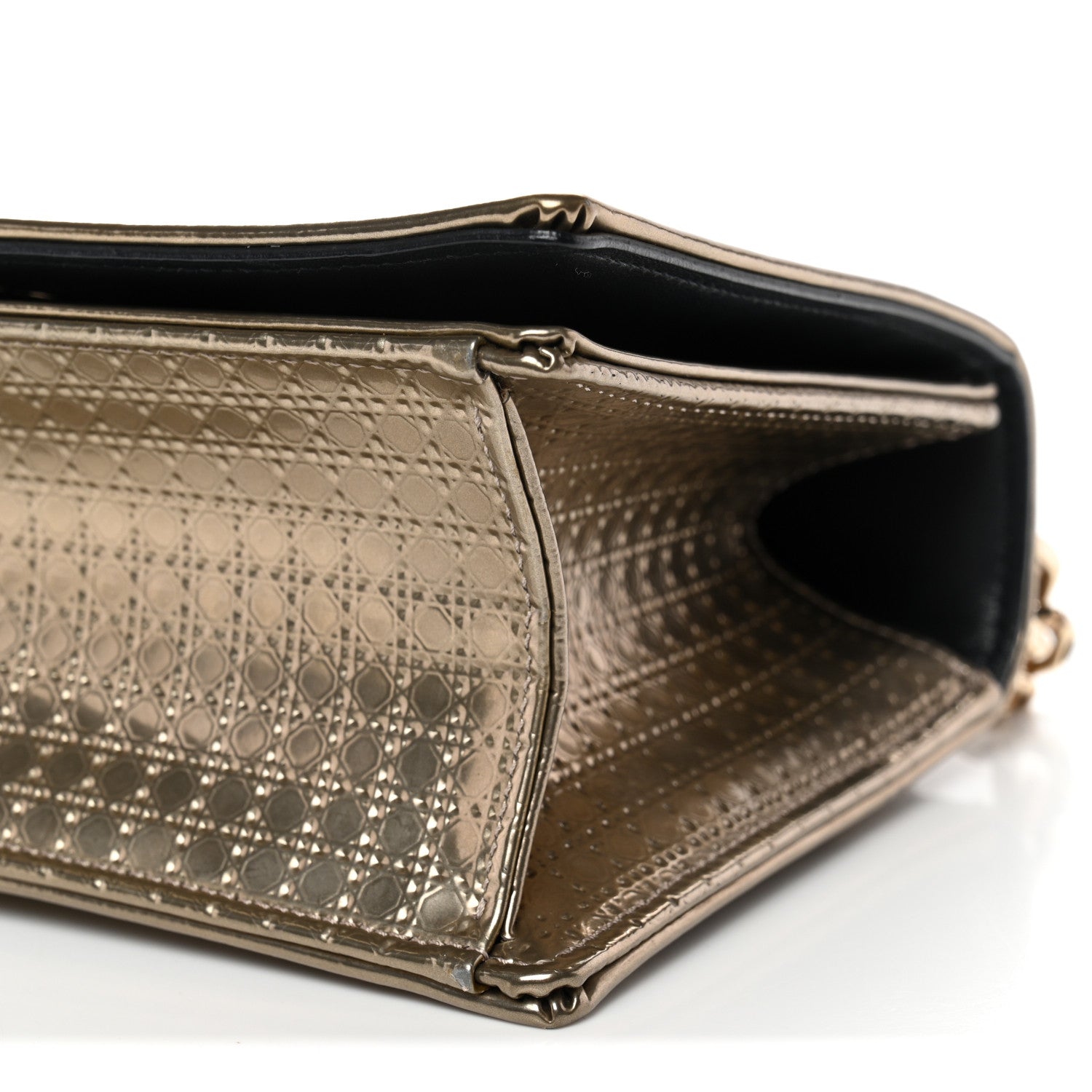 Christian Dior Metallic Patent Micro-Cannage Small Diorama Flap Bag Gold 10 of 12