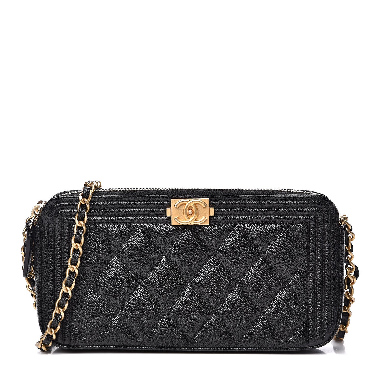Caviar Quilted Small Boy Clutch With Chain Black