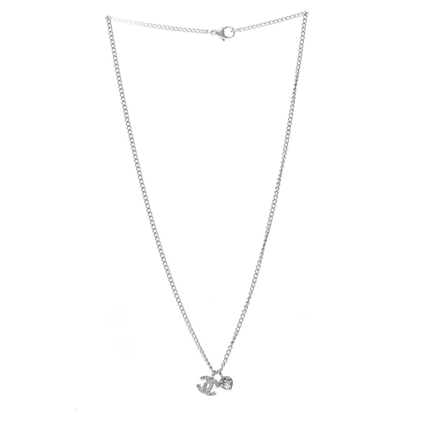 Crystal Mini Heart CC Necklace Silver