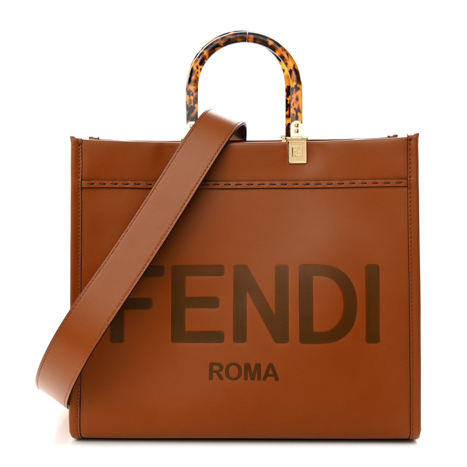 Fendi Vitello King Plexiglass Medium Fendi Sunshine Shopper Tote Cuoio 1 of 10