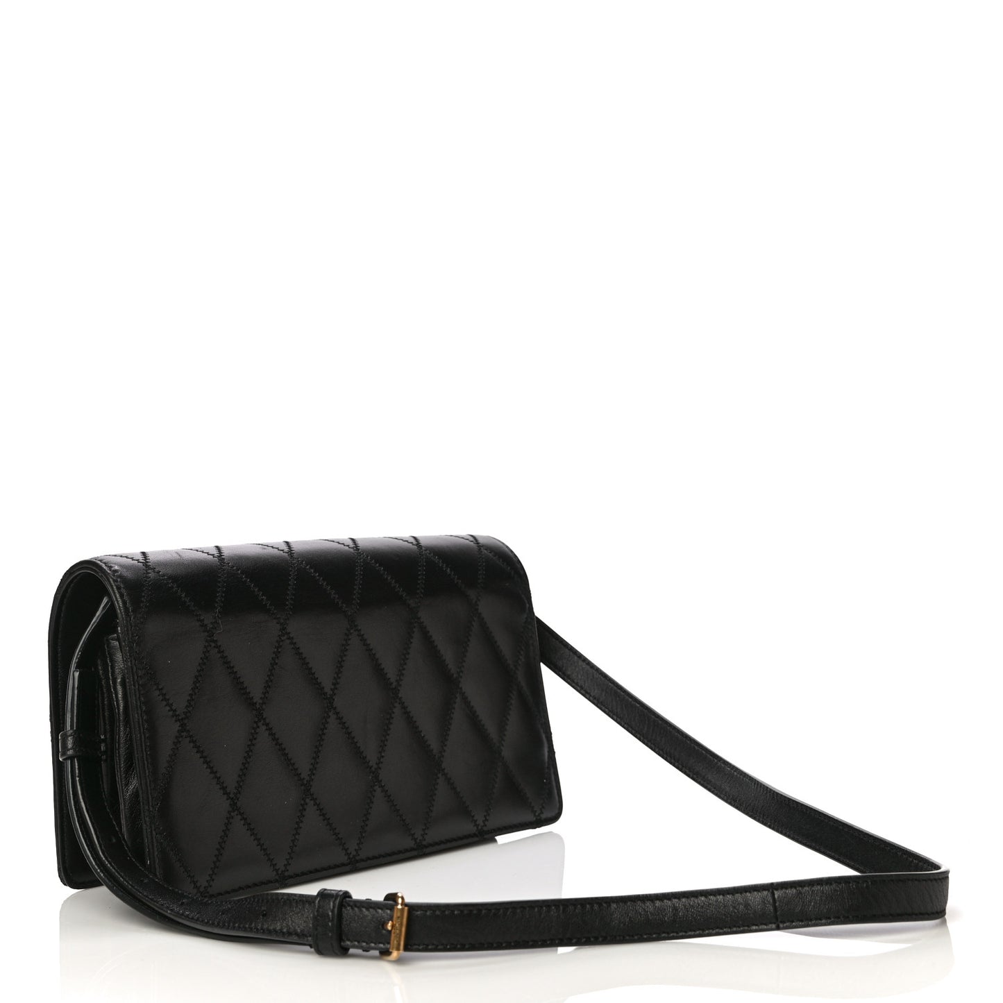 Lambskin Diamond Quilted Monogram Angie Chain Bag Black