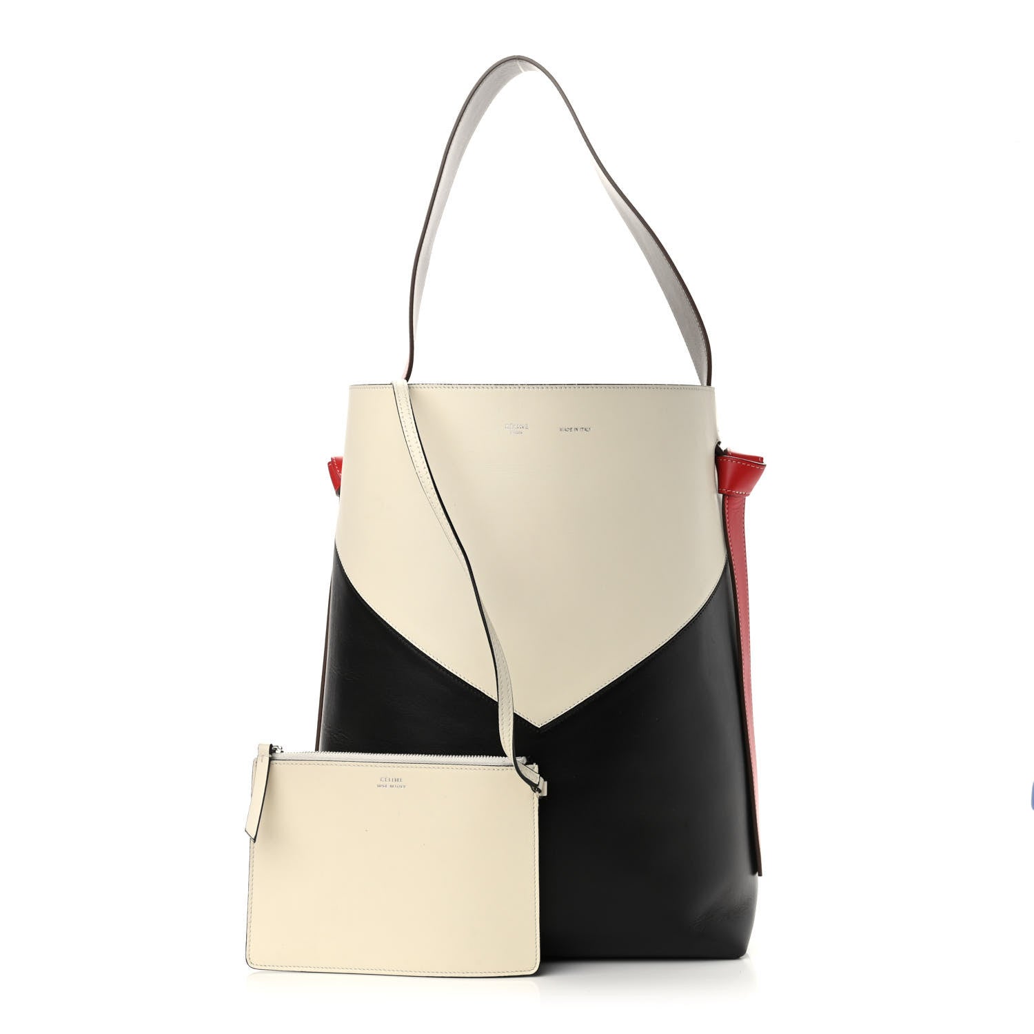 Celine Shiny Smooth Calfskin Twisted Cabas Ivory Black 1 of 11