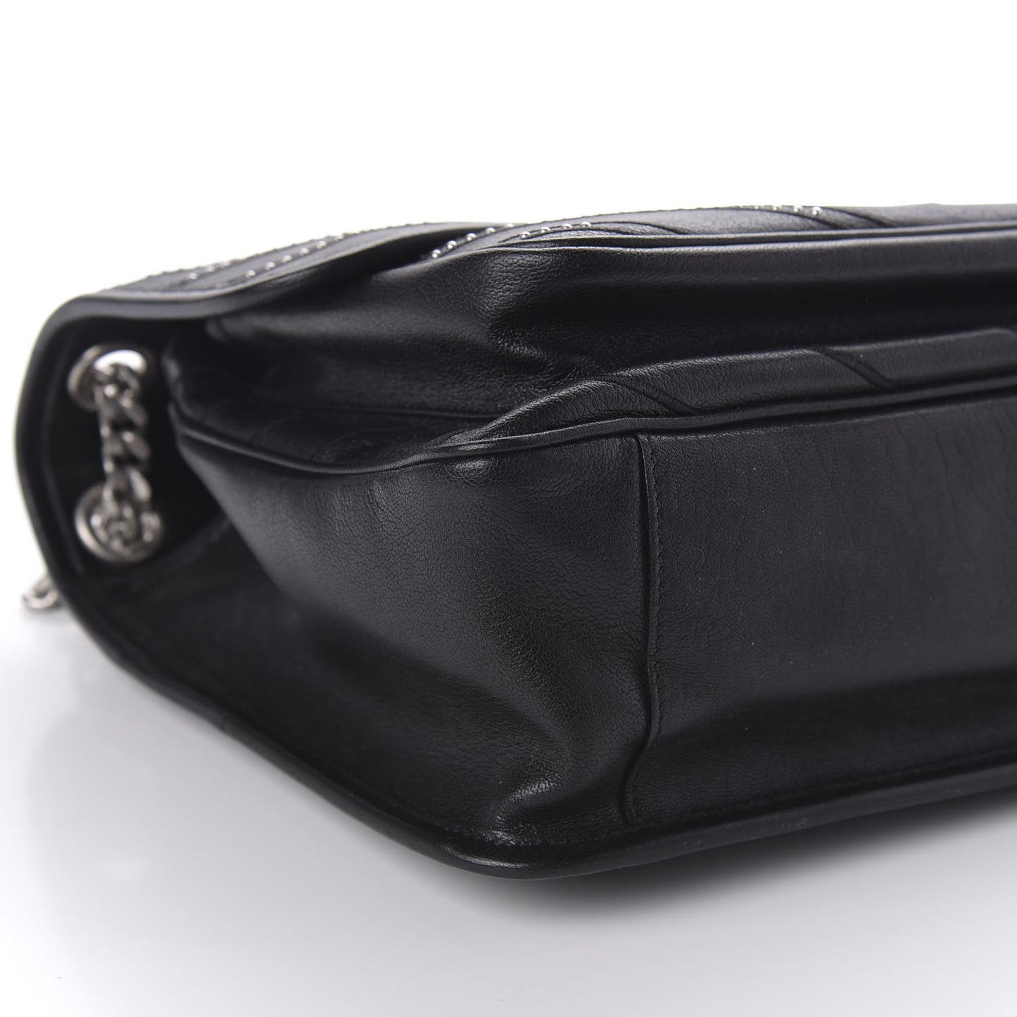 Calfskin Matelasse Monogram Microstud Medium Niki Chain Satchel Black