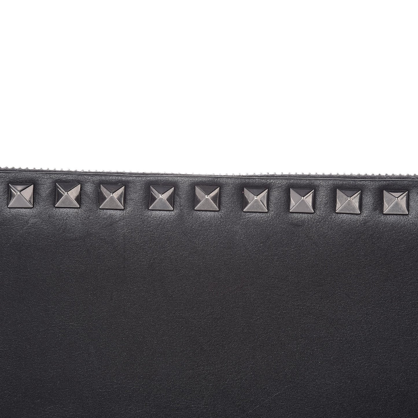 Calfskin Tonal Rockstud Zip Around Wallet Black