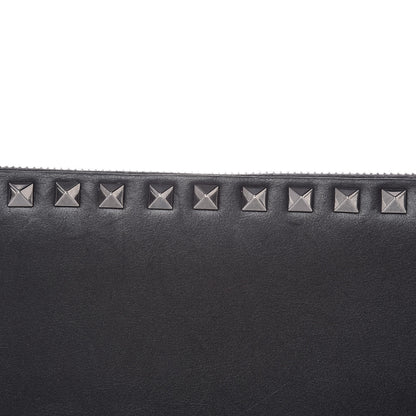 Valentino Garavani Calfskin Tonal Rockstud Zip Around Wallet Black 8 of 9