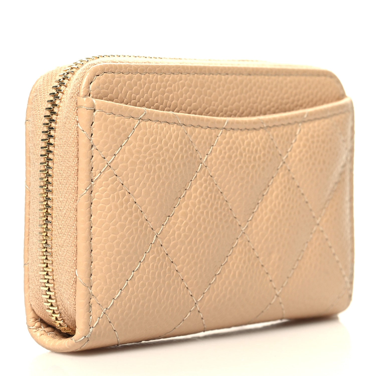 Chanel Caviar Quilted Zip Around Coin Purse Beige 3 of 9