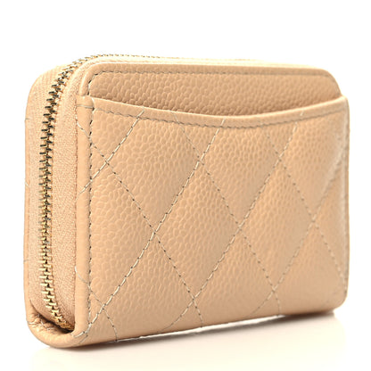 Chanel Caviar Quilted Zip Around Coin Purse Beige 3 of 9